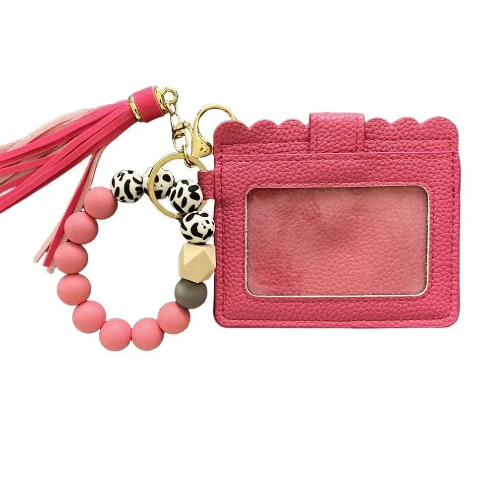 Beaded Bracelet Keychain Card Holder Wallet Pink NEW IN BAG